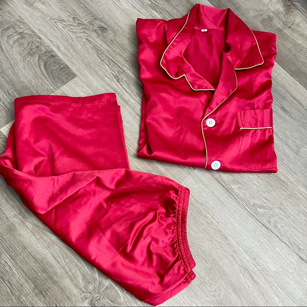 Nouveau Riche Satin PJ Set Red/Orange